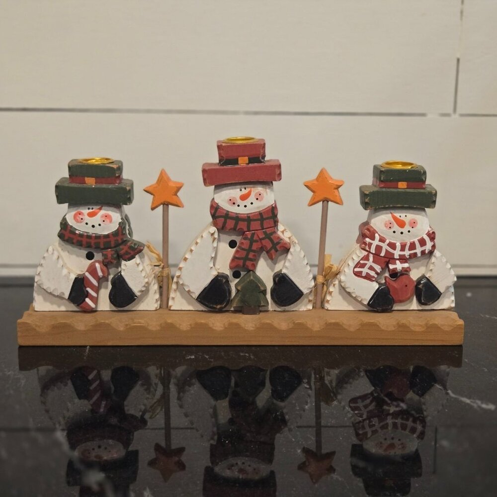 Rustic Snowman Candle Holder Primitive Christmas Centerpiece Farmhouse Holiday D - Picture 2 of 10